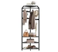 Garvee Porte-Manteau d'Angle Avec 3 Étagères et Banc à Chaussures, Porte-Manteau à Poser Avec 12 Crochets, Étagère à Chaussures Pour Entrée