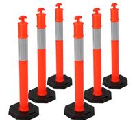Garvee Poteau de signalisation professionnelle avec base - Bandes réfléchissantes - Sécurité routière et parking - Usage chantier, formation conduite - Lot de 6, rougeur clair et blanc