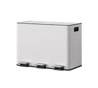 Garvee Poubelle de Cuisine 3 x 15L à Pédale en Acier Inoxydable，Blanc | Corbeille de Tri 3 Compartiments, Acier Inoxydable Anti-Traces, 3 Pédales Indépendantes, Fermeture Douce, Bac Amovible