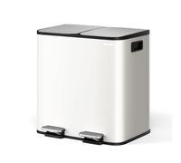 Garvee Poubelle Tri Sélectif 30L 2x15L, Double Compartiment Acier Inoxydable Brossé Anti-Traces, Poubelle Cuisine avec Pédales Indépendantes et Couvercle à Fermeture Douce (blanche)