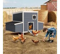 Garvee Poulailler en Bois 59" pour 2 à 6 Poules - 2 Grands pondoirs, Toit ouvrant, Rampe et Cage extérieurérieure sécurisée pour Poules, Canards, Lapins ou cochons d'Inde - Convient Jardin et Ferme -