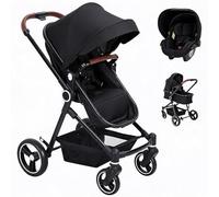Garvee Poussette 3 en 1 Compacte avec Nacelle, Cadre Aluminium Léger, Pliage Ultra-Compact, Harnais 5 Points, Confort Évolutif de Naissance à 3 Ans, Idéal Petits Espaces & Voyages Cabine
