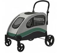 Garvee Poussette robuste pour grand chien jusqu'à 72 kg - Chariot tout-terrain pliable, roues 360°, double entrée, maille respirante, poignée réglable, frein, rangement pratique - Vert, 90×73×108cm