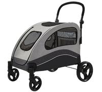 Garvee Poussette robuste pour grand chien jusqu'à 72 kg - Chariot tout-terrain pliable, roues 360°, double entrée, maille respirante, poignée réglable, frein à pied, rangement pratique - Noir
