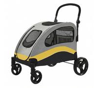 Garvee Poussette robuste pour grand chien jusqu'à 72 kg - Chariot tout-terrain pliable, roues 360°, double entrée, maille respirante, poignée réglable, rangement facile à laver - Jaune, 90×73×108cm