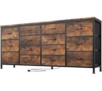 Garvee Pratique et Ample capacité - Meuble TV Moderne 14 tiroirs avec Prises électriques et Ports USB - Structure Acier Robuste, Plateau Bois - Idéal TV jusqu'à 75'' - Rangement Salon/Chambre