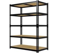 Garvee Rayonnage métallique Industriel - 5 Niveaux Robustes - Capacité 3200 lbs - Étagères réglables - Idéal Garage, entrepôt, Cave, buanderie - Assemblage Facile - Noir, 5 Couches