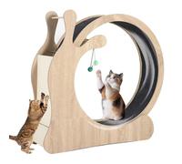 Garvee Roue d'exercice pour Grands Chats - Bois Naturel - Roue silencieuse - Tapis à griffer en sisal - Jouet interactif avec étagère de Rangement - Sécurité optimale - Usage intérieur