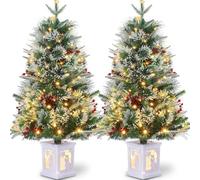 Garvee Sapin De Noël Artificiel 90Cm Lot De 2, 78 Lampes à LED, Branches Réalistes, Baies Rouges, Flocon De Neige, Arbre Artificiel pour Décoration Noël