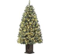 Garvee Sapin de Noël Artificiel de 145 cm avec 300 LED, Sapin de Noël Éclairage Blanc Chaud 8 Modes, Cadre en Métal Pliable et Support (Noir Pot 3)