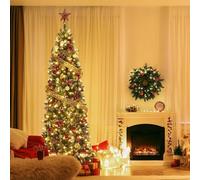 Garvee Sapin de Noël Artificiel de 230 cm avec Pommes de pin et Support en métal, réutilisable, Montage Rapide, système de Pliage, décoré pour Noël