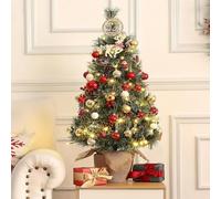 Garvee Sapin de Noël Artificiel Mini Pré-éclairé 60cm, Lumières LED avec Base en Toile de Jute, Pommes de Pin et Baies Rouges, Décoration de Table Noël sans Allergie