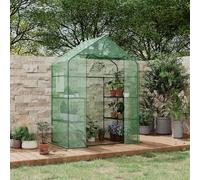 Garvee Serre de jardin à abri Walk-in, 143 x 73 x 195 cm, serre pour plantes avec couverture en polyéthylène 140 g, imperméable et structure en acier, 4 étagères amovibles, 1 porte et 2 fenêtres, vert