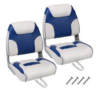 Garvee Sièges pliables bateau - Lot de 2, dossier bas, coussin épais, résistant intempéries, vis inox, parfaits pêche, croisière, speedboat - Coloris bleu royal et blanc