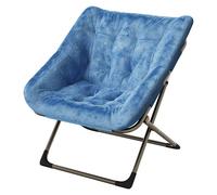 Garvee Silla Plegable Tipo Luna Para Adultos, Sillón Lounge Cómodo Con Estructura De Acero y Pelo Sintético Suave, Sin Montaje, Para Salón, Dormitorio o Apartamento, Azul