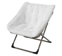 Garvee Silla Plegable Tipo Luna Para Adultos, Sillón Lounge Cómodo Con Estructura De Acero y Pelo Sintético Suave, Sin Montaje, Para Salón, Dormitorio o Apartamento, Blanco