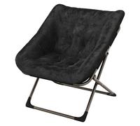 Garvee Silla Plegable Tipo Luna Para Adultos, Sillón Lounge Cómodo Con Estructura De Acero y Pelo Sintético Suave, Sin Montaje, Para Salón, Dormitorio o Apartamento, Negro