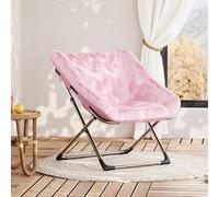 Garvee Silla Plegable Tipo Luna Para Adultos, Sillón Lounge Cómodo Con Estructura De Acero y Pelo Sintético Suave, Sin Montaje, Para Salón, Dormitorio o Apartamento, Rosa Palo