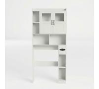 Garvee Space-Saving Over Toilet Storage Cabinet - 67" Tall Bathroom Organizer with Glass Door, Adjustable Shelf, Barn Door Style - Freestanding Restroom & Laundry Room Furniture - White