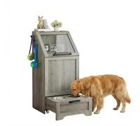 Garvee Station d'alimentation pour Chiens, Meuble d'armoire Alimentaire avec 2 Gamelles Surélevées pour Chien, Boîte de Rangement 3 Crochets, Organisateur de Jouets pourAnimaux Domestiques