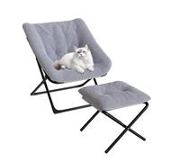 Garvee Style Moderne et Douceur extrême - Fauteuil Lounge Pliant Ultra Doux avec Repose-Pieds, Chaise Lune surdimensionnée Grise, Housse Lavable, Base antidérapante, avec Repose-Pieds Gris