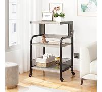 Garvee Support d’Imprimante avec étagère De Rangement, Chariot De Bureau Roulant à 3 Étages, Prises Électriques Et USB Intégrées, Organisation Et Présentation pour Espaces Restreints, Gris