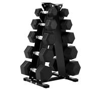Garvee Support haltères 5 niveaux - grand capacité, base antidérapante, revêtement anti-rouille - Parfait pour haltères hexagonaux, accessoires musculation - Rangement cinq couches