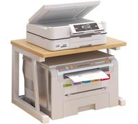 Garvee Support imprimante de bureau 2 niveaux - Rangement robuste en bois et métal pour imprimante, scanner, fax, livres, fichiers - Espace optimisé, montage facile, 58x34x38cm - Bois naturel surélevé