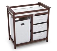 Garvee Table à Langer Bébé En Bois, Meuble à Langer Avec Matelas Imperméable, Commode 3 Tiroirs Et Panier à Linge, Rangement Optimal Pour Couches, Vêtements, Jouets