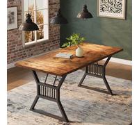 Garvee Table à Manger rectangulaire 180 cm, Style Industriel et Farmhouse Moderne - Plateau Bois Robuste, Pieds métal Noirs - Idéale pour Grandes familles ou réunions - Rétro + Noirs