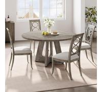 Garvee Table à Manger Ronde en Bois 4 Personnes, Table de Cuisine 120 cm Rustique, Structure Stable, Pieds Croisés pour Cuisine, Salon (Gris)