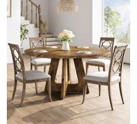 Garvee Table à Manger Ronde en Bois 4 Personnes, Table de Cuisine 120 cm Rustique, Structure Stable, Pieds Croisés pour Cuisine, Salon (Brun)