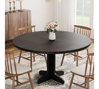 Garvee Table à Manger Ronde pour 4 Personnes, Table de Cuisine 120 cm Rustique avec Base en Bois, Structure Stable, Pieds Croisés, Moderne pour Cuisine, Salon (Noir)