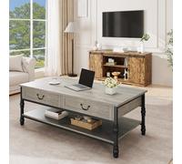 Garvee Table Basse 104 cm en Bois Rustique avec 2 Tiroirs De Rangement Et étagère, Cadre en Métal Robuste, Style Rétro pour Salon, Bureau