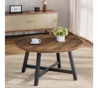 Garvee Table Basse De Salon Ronde, Table Basse 91 cm avec Pieds en x Renforcés, Meuble De Salon en Bois, Design Industriel, Charge Max 100 kg