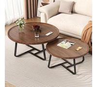 Garvee Table Basse Gigogne Ronde 2 Pièces - 80 cm + 60 cm - Table De Salon Moderne - Design Noyer/Bois Naturel/Blanc - Table Basse Salon Ronde, Tables Gigognes De Salon, Noyer