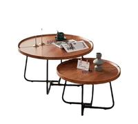 Garvee Table Basse Gigogne Ronde en Bois et Métal, Ensemble de 2 Tables d'Appoint Modernes Minimalistes, Couleur Noyer, pour Salon Bureau Salle de Réception, Adapté aux Petits Espaces