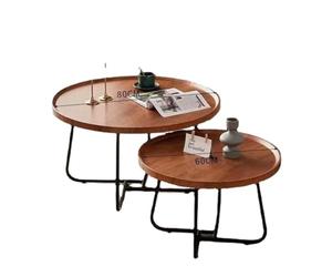 Garvee Table Basse Gigogne Ronde en Bois et Métal, Ensemble de 2 Tables d'Appoint Modernes Minimalistes, Couleur Noyer, pour Salon Bureau Salle de Réception, Adapté aux Petits Espaces