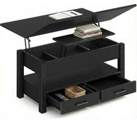 Garvee Table Basse Réglable en Hauteur, Vérin à Gaz Double - 2 Tiroirs + Compartiment Secret - Polyvalente : Salon, Bureau, Table à Manger - Stable, Facile d’Entretien, Noir