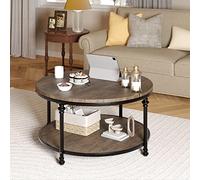 Garvee Table Basse Ronde 2 Niveaux Bois - Rangement intégré - Cadre métal Colonne Romaine - Design Rustique Moderne - Montage Facile - 77,5x77,5x46cm - Marron veinage Bois - Petite 30,5 Pouces