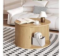 Garvee Table Basse Ronde 71 cm Avec Rangement, Style Mid Century Modern, Table d'Appoint à Tambour Rotatif Et Porte Coulissante, Pour Salon, Bureau Ou Chambre, Design Flûté élégant