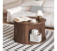 Garvee Table Basse Ronde 71 cm Avec Rangement, Style Mid Century Modern, Table d'Appoint à Tambour Rotatif Et Porte Coulissante, Pour Salon, Bureau Ou Chambre, Design Flûté élégant