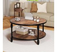 Garvee Table Basse Ronde 88 cm - 2 Niveaux pour Rangement - Design Industriel rétro en Bois - Facile à Assembler - Idéale Salon/Bureau - Rétro