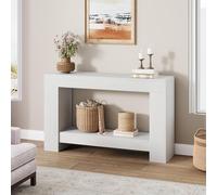 Garvee Table Console 120 cm, Table d’Entrée Longue 2 Niveaux avec Rangement, Style Fermier, en Bois Naturel pour Salon, Couloir, Hall d’Entrée