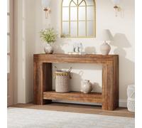 Garvee Table Console 120 cm, Table d’Entrée Longue 2 Niveaux avec Rangement, Style Fermier, en Bois Naturel pour Salon, Couloir, Hall d’Entrée