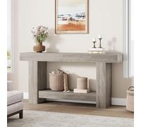 Garvee Table Console 160 cm, Table d’Entrée Longue 2 Niveaux avec Rangement, Style Fermier, en Bois Naturel pour Salon, Couloir, Hall d’Entrée
