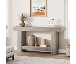 Garvee Table Console 160 cm, Table d’Entrée Longue 2 Niveaux avec Rangement, Style Fermier, en Bois Naturel pour Salon, Couloir, Hall d’Entrée