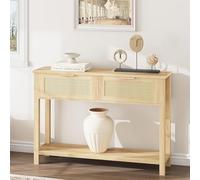 Garvee Table Console à 2 Niveaux, Meuble d’Entrée, Table d'appoint avec 2 Tiroirs en Rotin et Étagère de Rangement, pour Couloir Chambre Salon