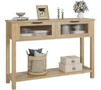 Garvee Table Console, Console d’Entrée, Table d'appoint à 2 Niveaux avec 2 Tiroirs en Verre et Étagère de Rangement, pour Couloir Chambre Salon