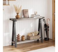 Garvee Table Console étroite 2 Niveaux pour canapé - Cadre métal Robuste, Pieds en V, étagère Ouverte - Style Ferme, idéale entrée, Salon, Couloir - Gris Vieilli 25 Ans